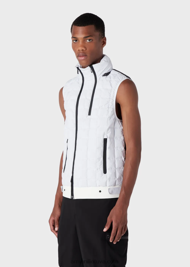 vyrų baltas Armani vandens atstumiantis dygsniuotas nailono pilnas užtrauktukas be rankovių. 02482X1308