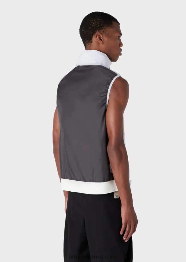 vyrų baltas Armani vandens atstumiantis dygsniuotas nailono pilnas užtrauktukas be rankovių. 02482X1308