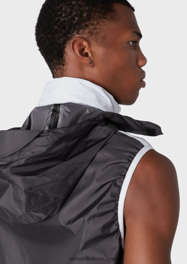 vyrų baltas Armani vandens atstumiantis dygsniuotas nailono pilnas užtrauktukas be rankovių. 02482X1308