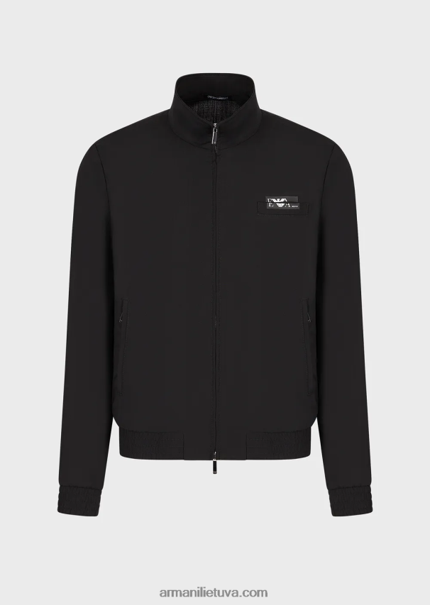 vyrų juodas Armani Itin lengvos vilnos palaidinė su užtrauktuku su logotipu 02482X1339