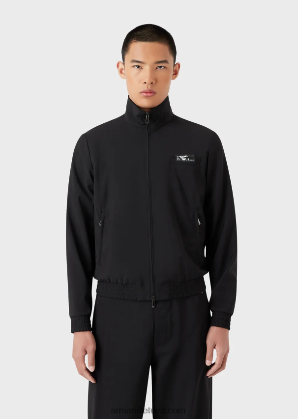 vyrų juodas Armani Itin lengvos vilnos palaidinė su užtrauktuku su logotipu 02482X1339