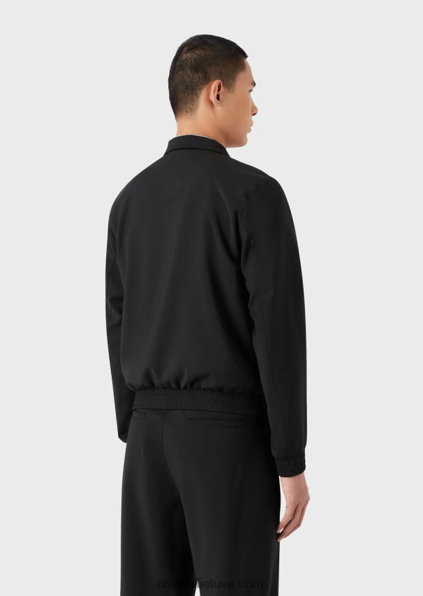 vyrų juodas Armani Itin lengvos vilnos palaidinė su užtrauktuku su logotipu 02482X1339