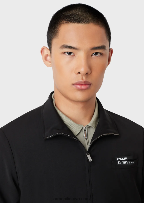 vyrų juodas Armani Itin lengvos vilnos palaidinė su užtrauktuku su logotipu 02482X1339