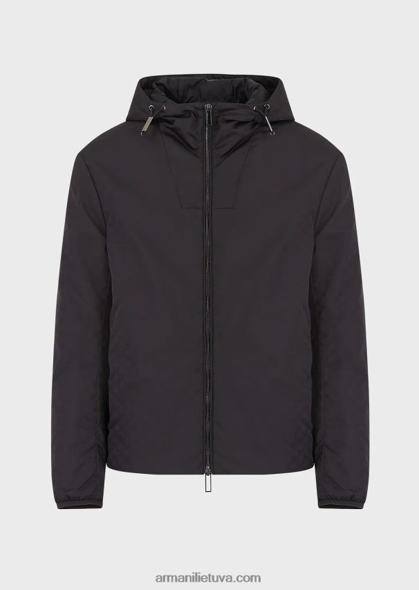 vyrų juodas Armani Nailono striukė su gobtuvu su žakardo monograma 02482X1358