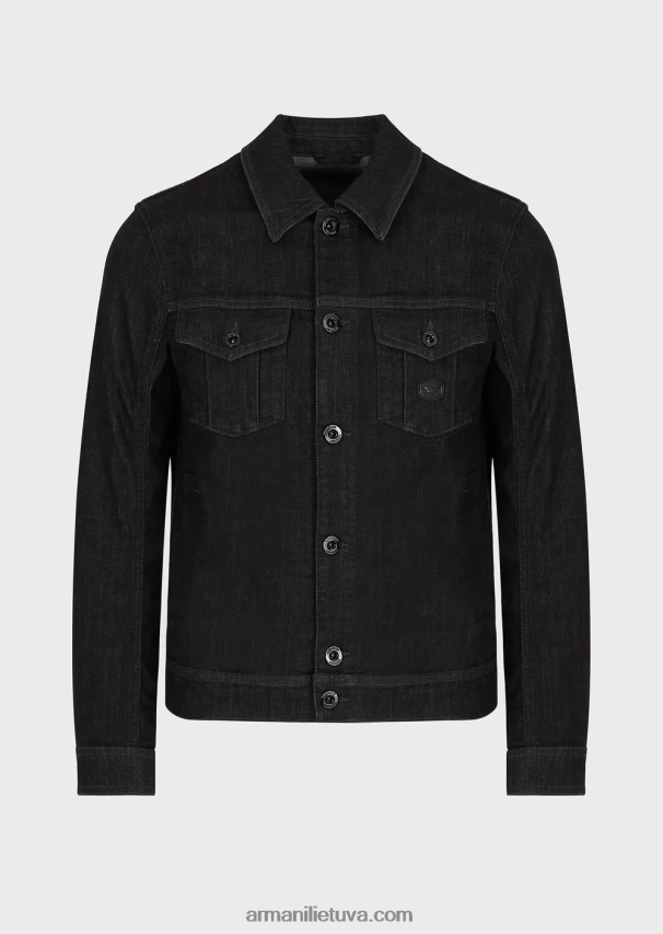 vyrų juodas Armani džinsinė skalbimo striukė su logotipu 02482X1328