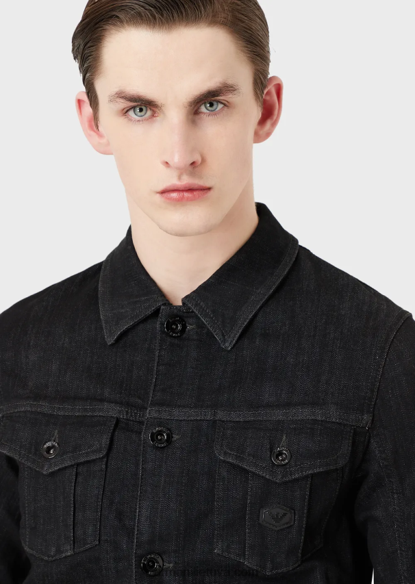 vyrų juodas Armani džinsinė skalbimo striukė su logotipu 02482X1328