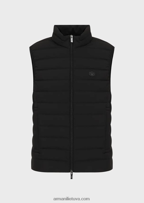 vyrų juodas Armani dygsniuota nailoninė apatinė striukė be rankovių 02482X1333