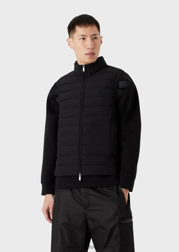 vyrų juodas Armani dygsniuota nailoninė apatinė striukė be rankovių 02482X1333