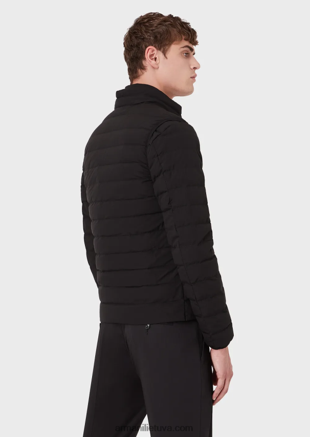 vyrų juodas Armani dygsniuota nailoninė apatinė striukė be rankovių 02482X1333