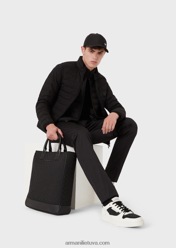 vyrų juodas Armani dygsniuota nailoninė apatinė striukė be rankovių 02482X1333