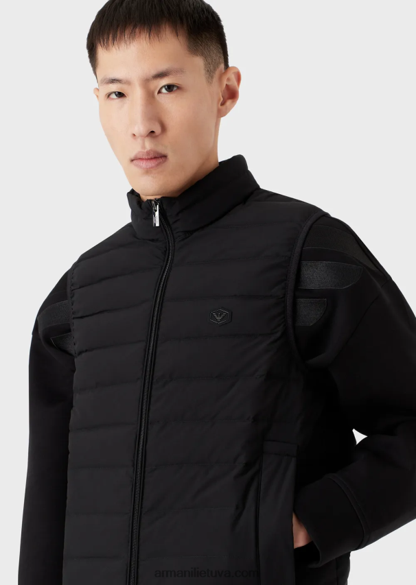 vyrų juodas Armani dygsniuota nailoninė apatinė striukė be rankovių 02482X1333