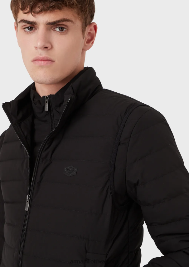 vyrų juodas Armani dygsniuota nailoninė apatinė striukė be rankovių 02482X1333