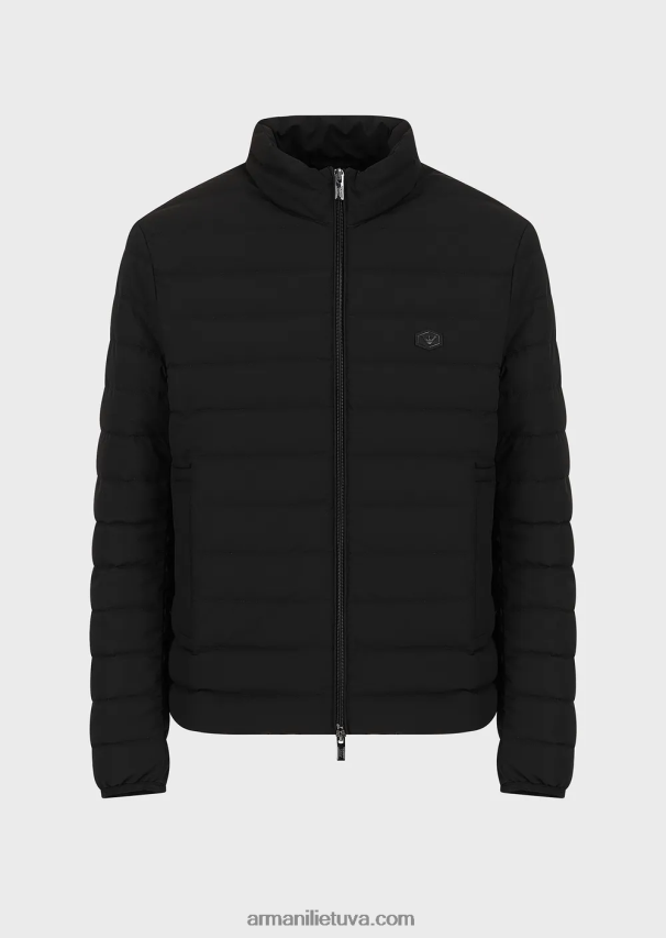 vyrų juodas Armani dygsniuota nailoninė pūkinė striukė 02482X1331