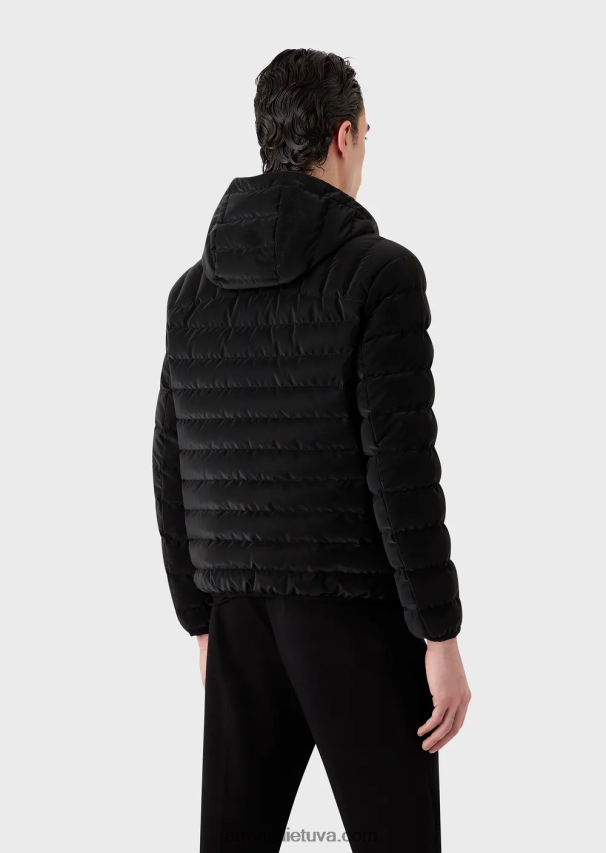 vyrų juodas Armani dygsniuota nailoninė pūkinė striukė su gobtuvu 02482X1313