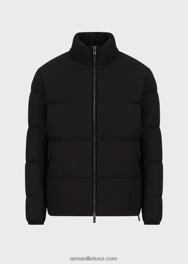 vyrų juodas Armani dygsniuota nailoninė striukė su pilnu užtrauktuku 02482X1362