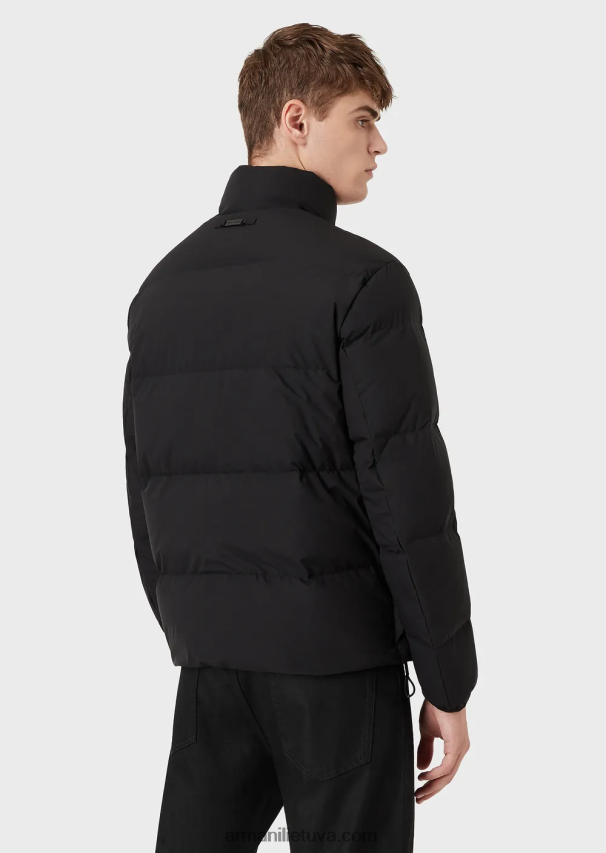 vyrų juodas Armani dygsniuota nailoninė striukė su pilnu užtrauktuku 02482X1362
