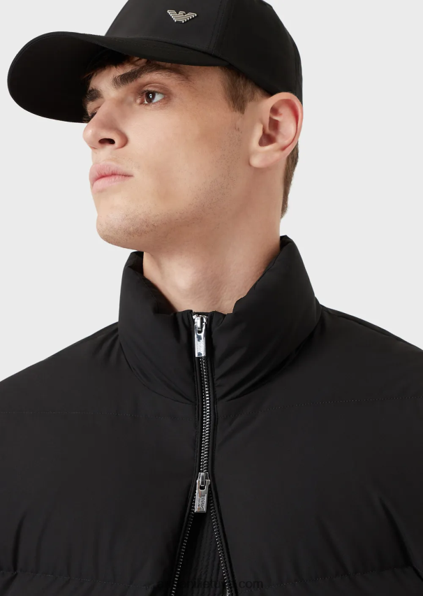 vyrų juodas Armani dygsniuota nailoninė striukė su pilnu užtrauktuku 02482X1362