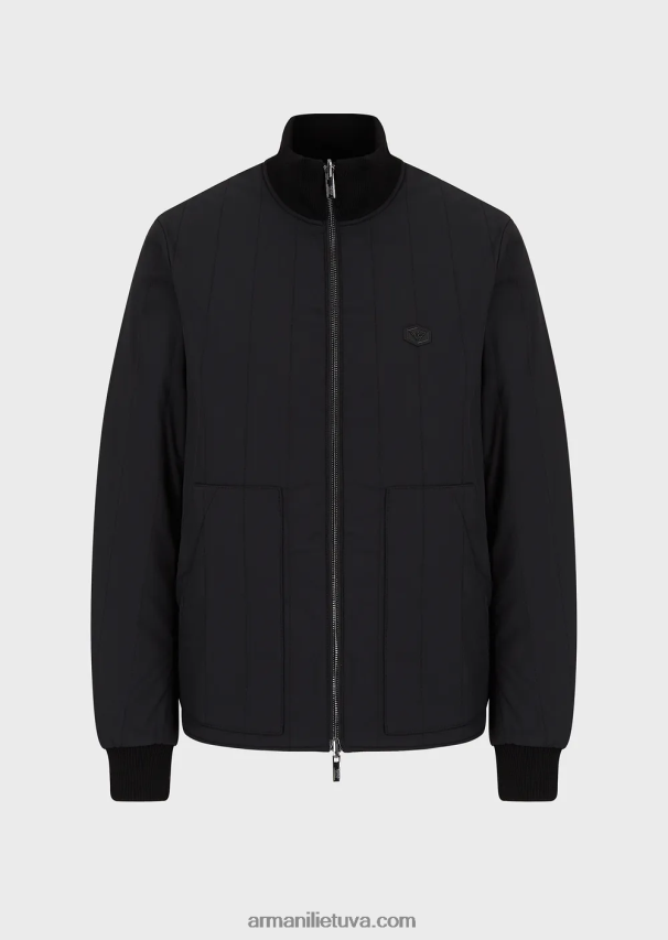 vyrų juodas Armani dygsniuotas nailonas ir megzta apverčiama palaidinė su logotipu 02482X1360