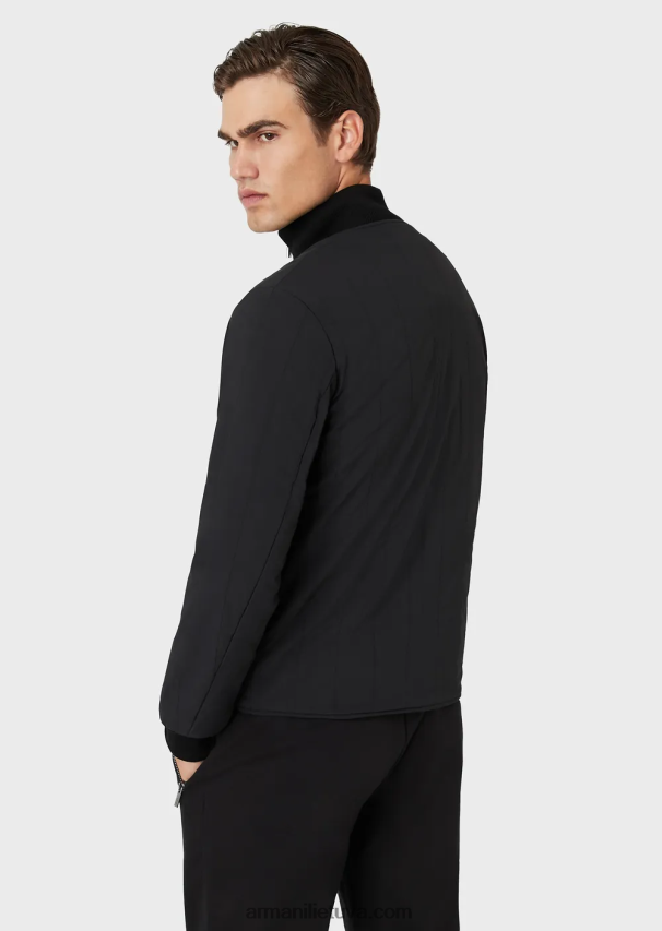 vyrų juodas Armani dygsniuotas nailonas ir megzta apverčiama palaidinė su logotipu 02482X1360