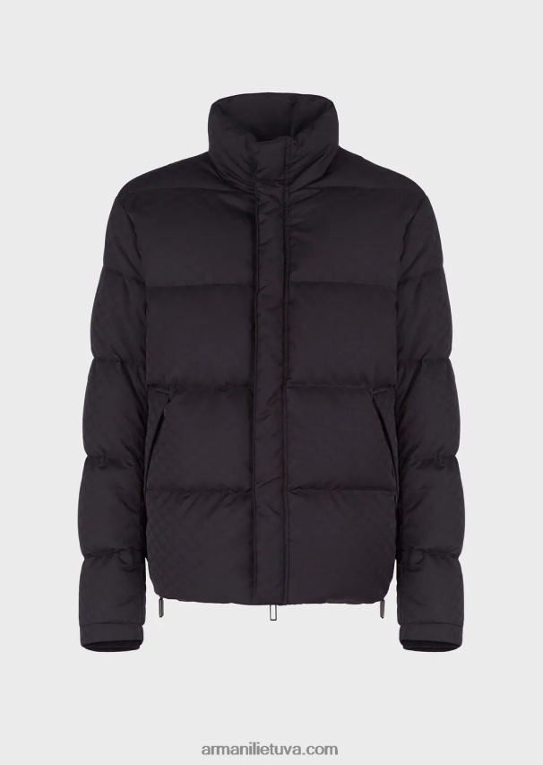 vyrų juodas Armani dygsniuotas pūkuotas švarkas su žakardo ereliu 02482X1364