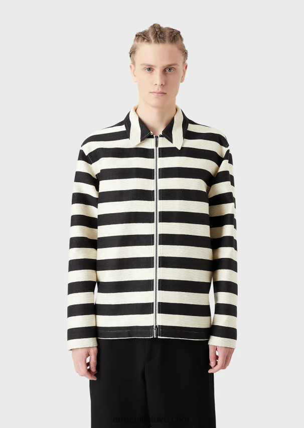 vyrų juodas Armani horizontali dryžuota palaidinė su užtrauktuku 02482X1336
