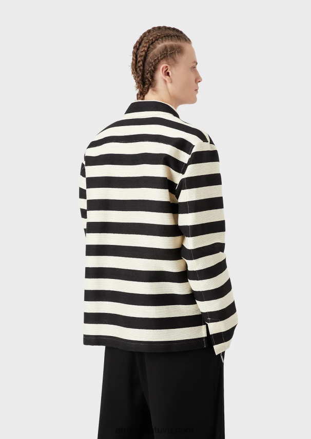 vyrų juodas Armani horizontali dryžuota palaidinė su užtrauktuku 02482X1336