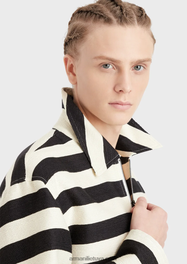 vyrų juodas Armani horizontali dryžuota palaidinė su užtrauktuku 02482X1336