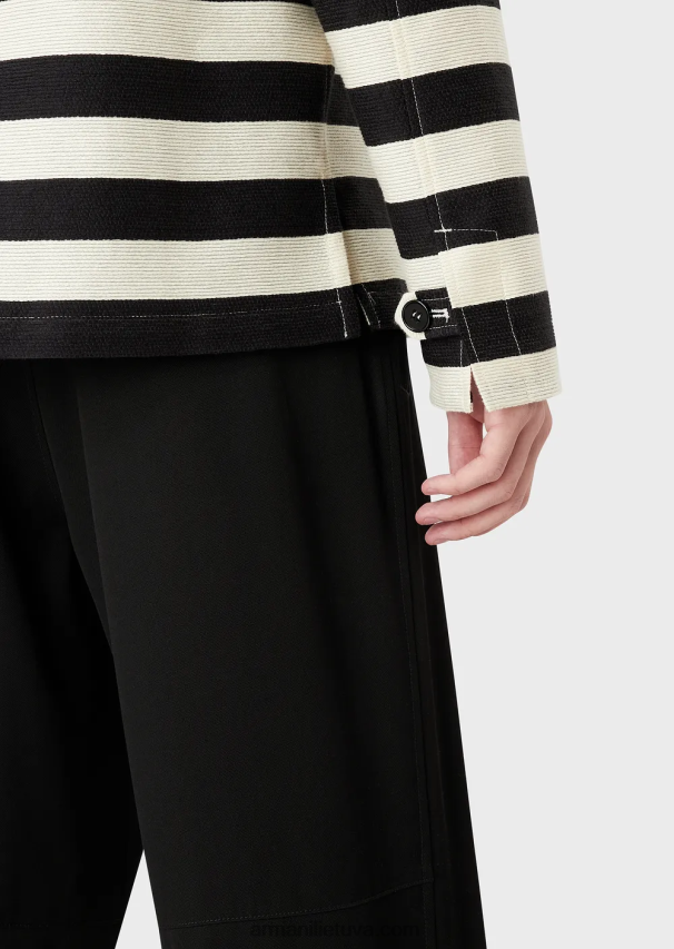 vyrų juodas Armani horizontali dryžuota palaidinė su užtrauktuku 02482X1336