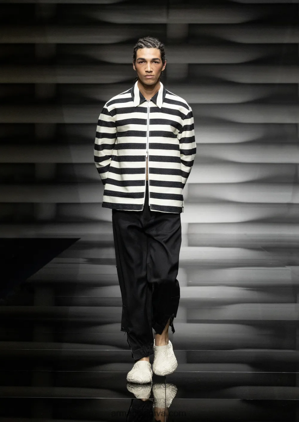 vyrų juodas Armani horizontali dryžuota palaidinė su užtrauktuku 02482X1336