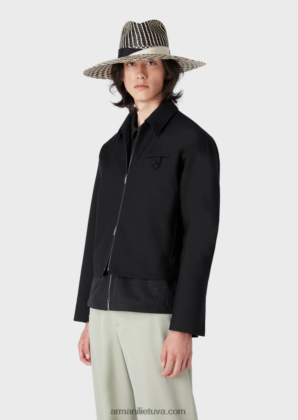 vyrų juodas Armani palaidinė iš traškios vilnos gabardino 02482X1338