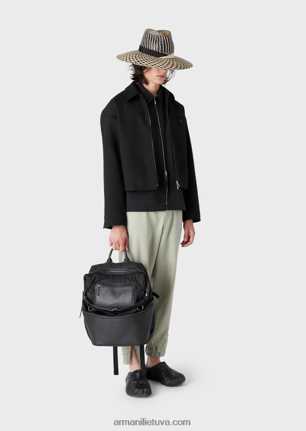 vyrų juodas Armani palaidinė iš traškios vilnos gabardino 02482X1338