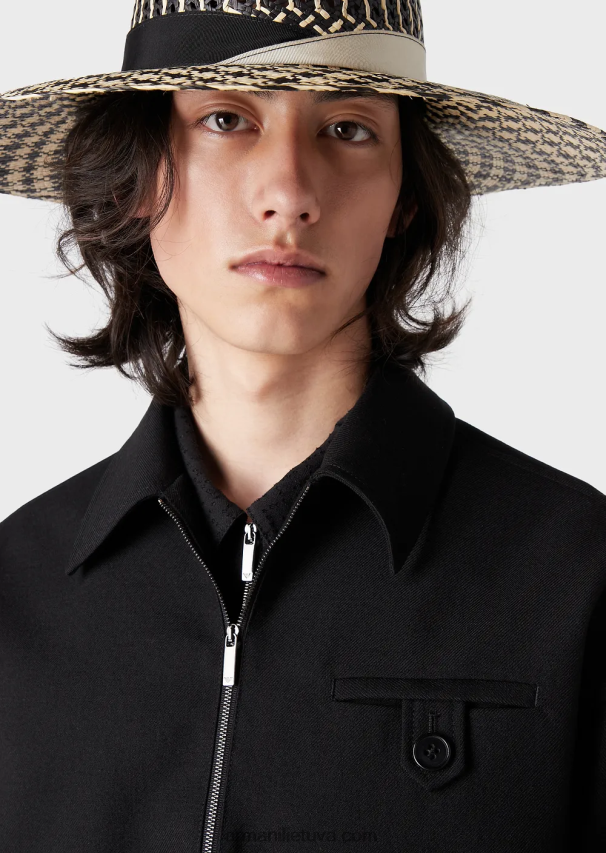 vyrų juodas Armani palaidinė iš traškios vilnos gabardino 02482X1338