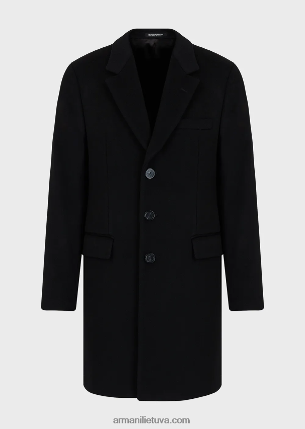 vyrų juodas Armani paltas su atlapais iš bebro kašmyro 02482X1355
