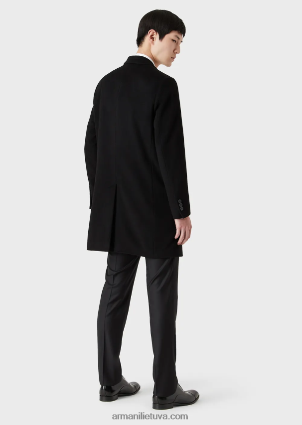 vyrų juodas Armani paltas su atlapais iš bebro kašmyro 02482X1355