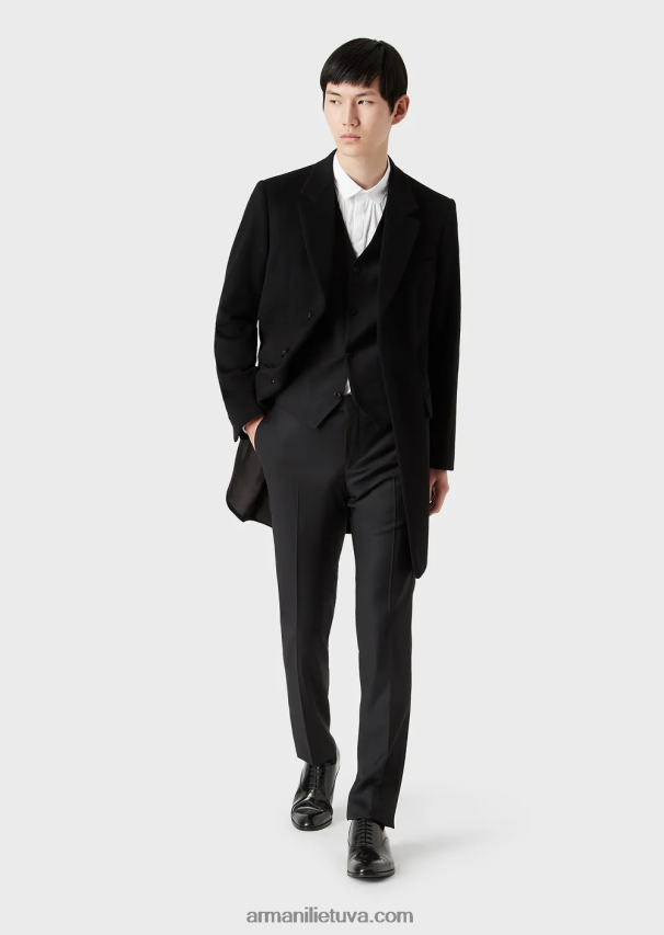 vyrų juodas Armani paltas su atlapais iš bebro kašmyro 02482X1355