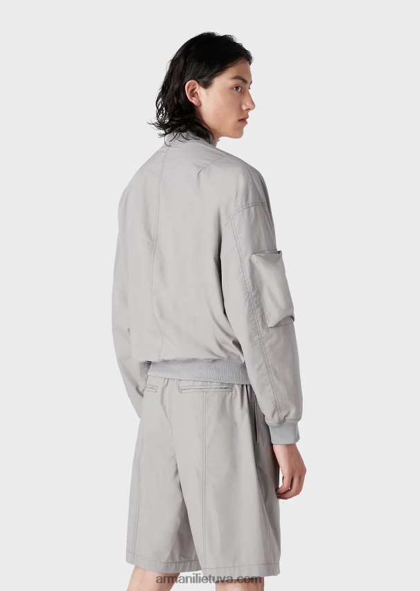 vyrų juodas Armani pima poplin kelių kišenių bomber striukė 02482X1304