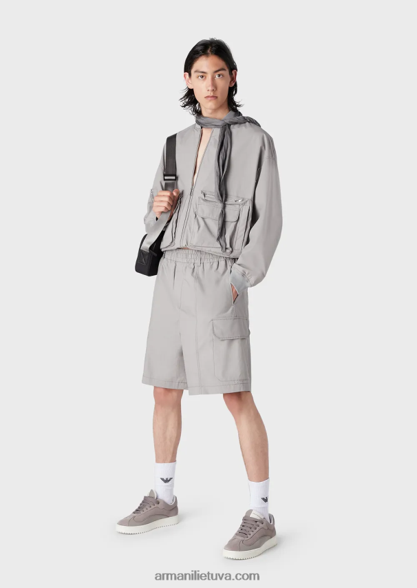 vyrų juodas Armani pima poplin kelių kišenių bomber striukė 02482X1304