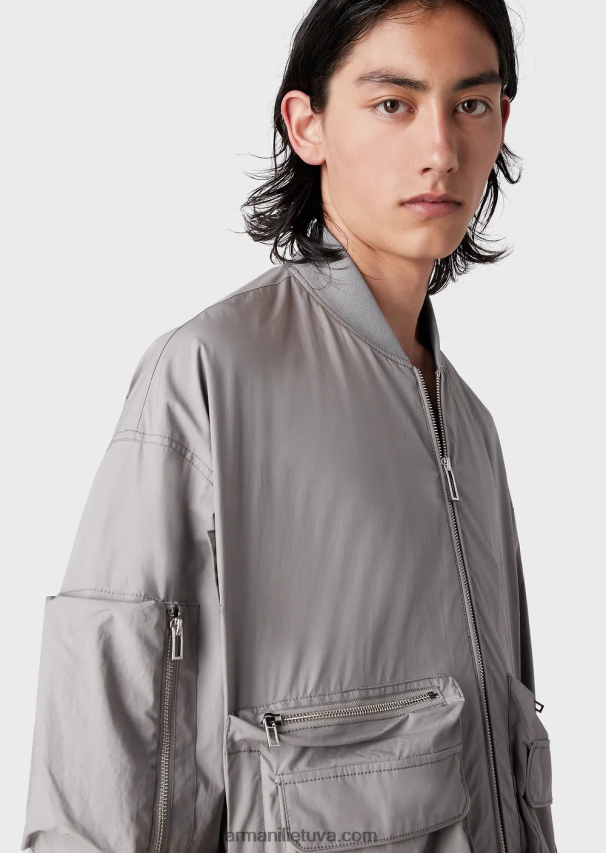 vyrų juodas Armani pima poplin kelių kišenių bomber striukė 02482X1304