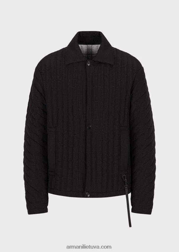 vyrų juodas Armani vandeniui atspari pūkinė striukė iš dygsniuoto perdirbto ripstop nailono 02482X1311