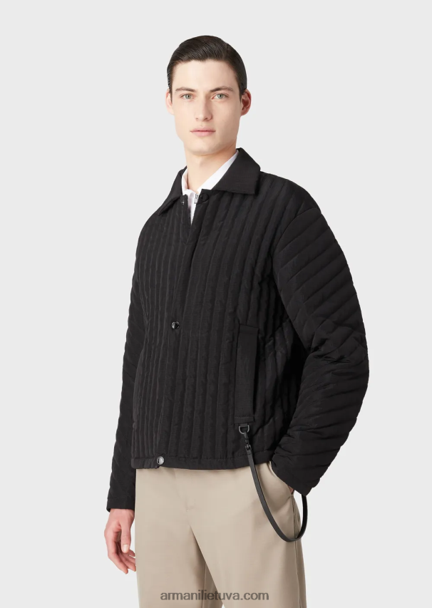 vyrų juodas Armani vandeniui atspari pūkinė striukė iš dygsniuoto perdirbto ripstop nailono 02482X1311