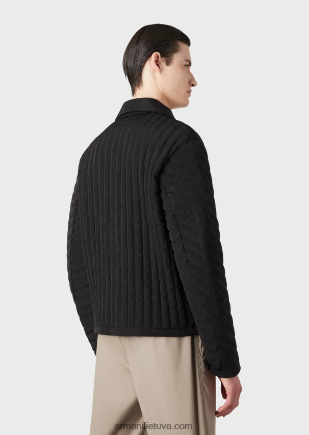 vyrų juodas Armani vandeniui atspari pūkinė striukė iš dygsniuoto perdirbto ripstop nailono 02482X1311