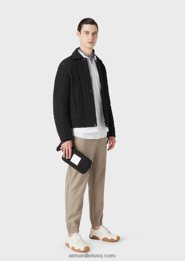 vyrų juodas Armani vandeniui atspari pūkinė striukė iš dygsniuoto perdirbto ripstop nailono 02482X1311