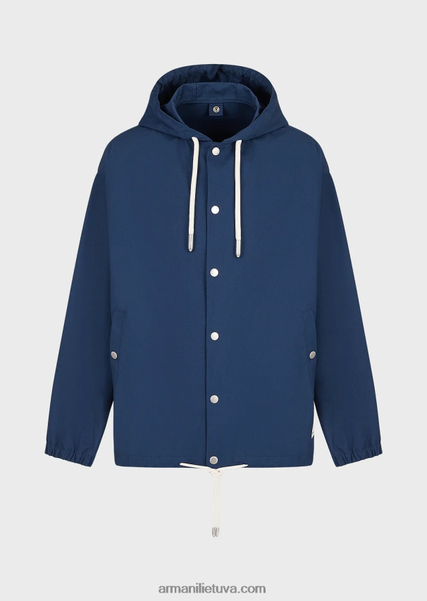 vyrų mėlyna Armani tvari kolekcija perdirbtos drobės palaidinė su gobtuvu 02482X1347