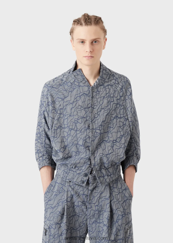 vyrų modelis Armani žakardo rašto vilnos krepo palaidinė trumpomis rankovėmis 02482X1345