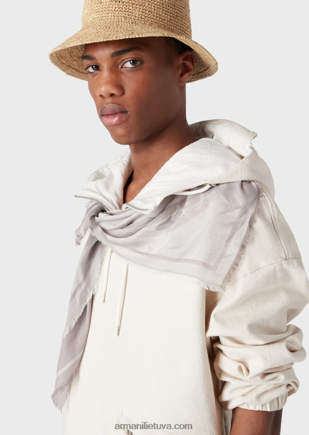 vyrų pieno baltumo Armani Anorakas su medvilniniu gaubtu su negabaritiniu grafiniu raštu su logotipu 02482X1326