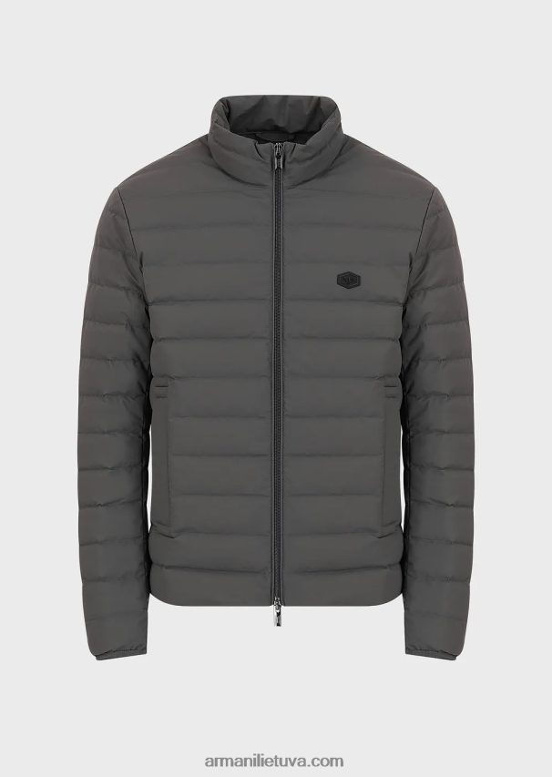vyrų pilka Armani dygsniuota nailoninė pūkinė striukė 02482X1329