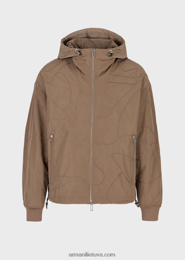 vyrų rudas Armani Palaidinė su apverčiamu gobtuvu iš tinkamos spalvos kamufliažinio šviesaus banguoto nailono 02482X1305