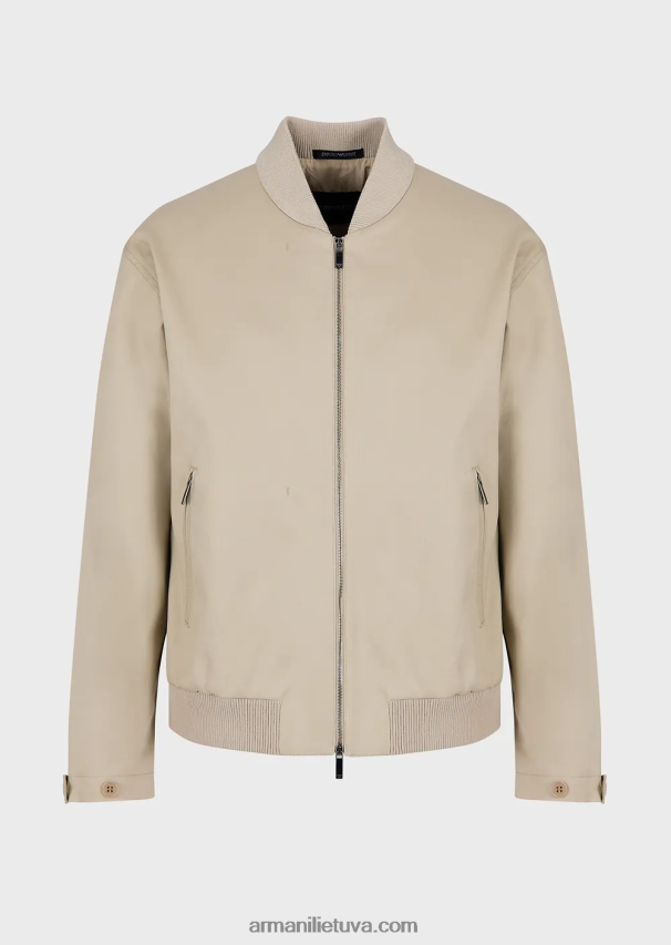 vyrų smėlio spalvos Armani dviguba gabardino palaidinė su priekiniu skydeliu 02482X1352