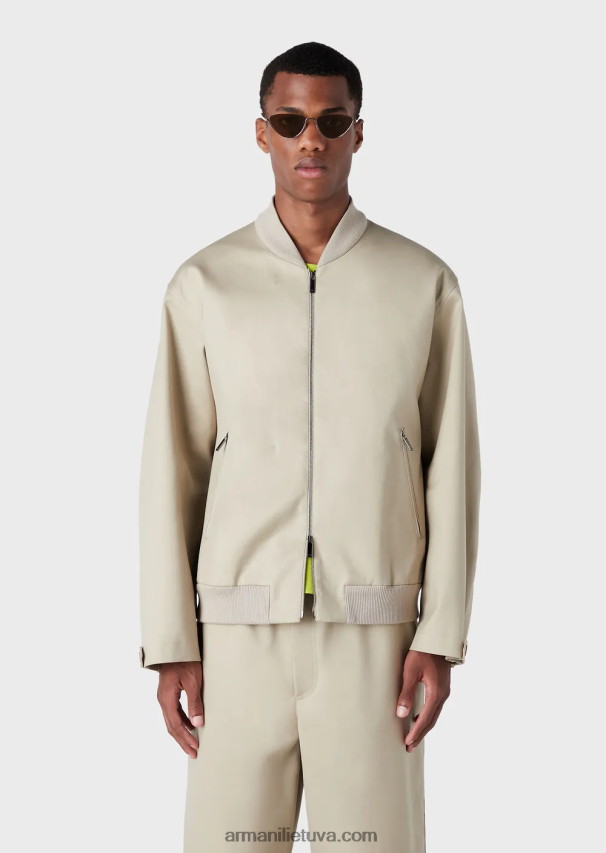 vyrų smėlio spalvos Armani dviguba gabardino palaidinė su priekiniu skydeliu 02482X1352