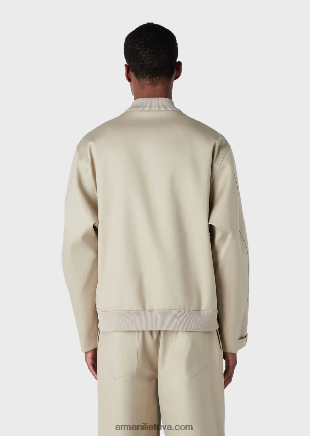 vyrų smėlio spalvos Armani dviguba gabardino palaidinė su priekiniu skydeliu 02482X1352